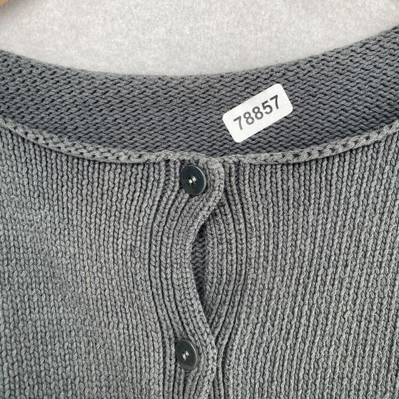 EILEEN FISHER Cardigan L Heavy Cotton Chunky Button Up Drop Shoulder Gray - Picture 12 of 12